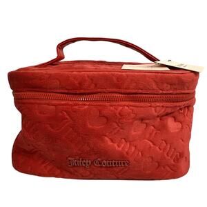 Juicy Couture Cosmetic Case Red Velour Makeup Bag Zip Closure Travel Tote New